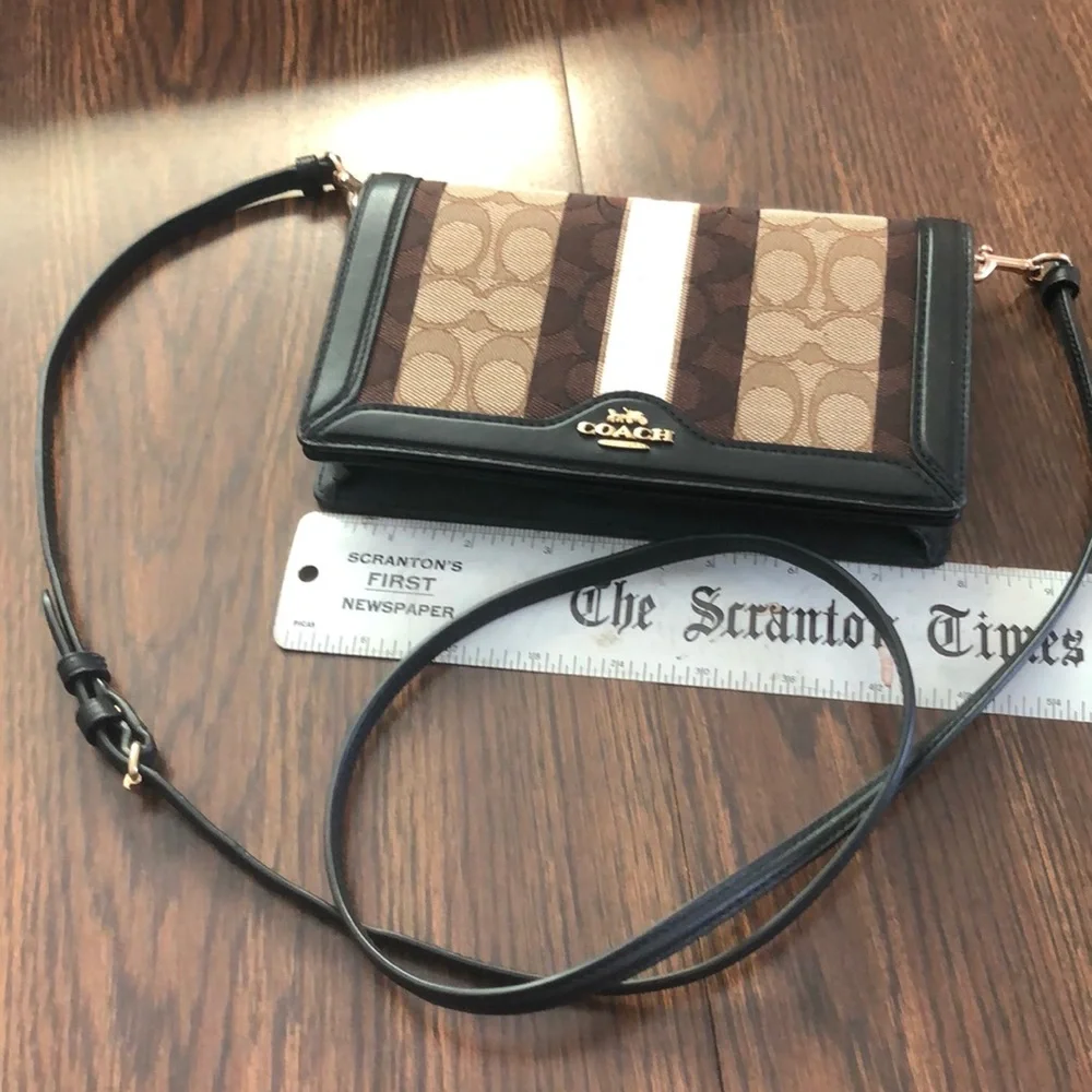 Coach Anna Foldover Clutch Crossbody In Signature Jacquard With Stripe - Picture 3 of 9